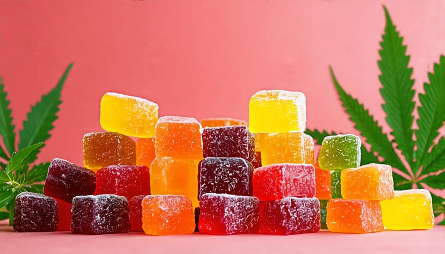 Professional photography setup with props and background for THC gummies